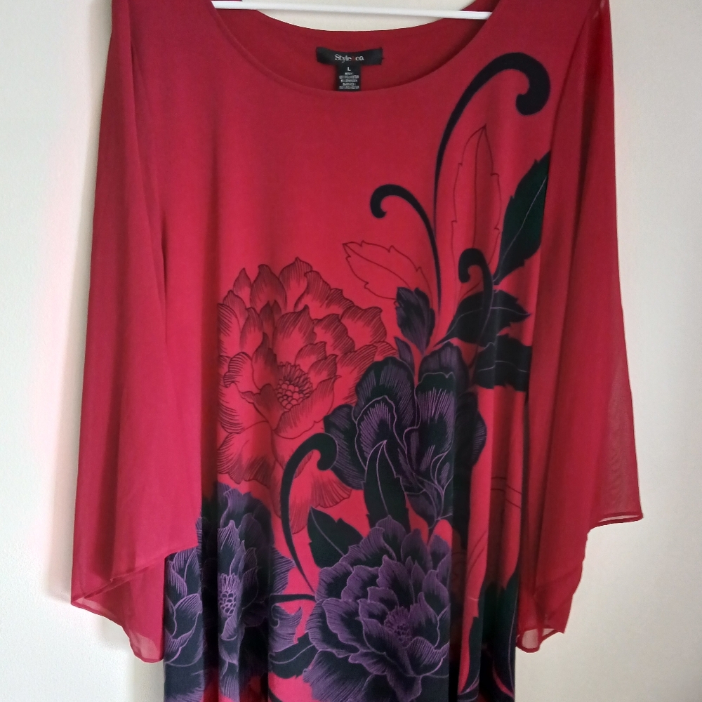 Style & Co Red/Black Floral Tunic Size Large - Picture 11 of 11